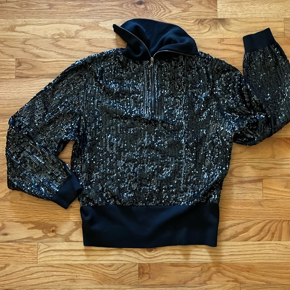 J Crew black sequin Zip Turtleneck NWT M